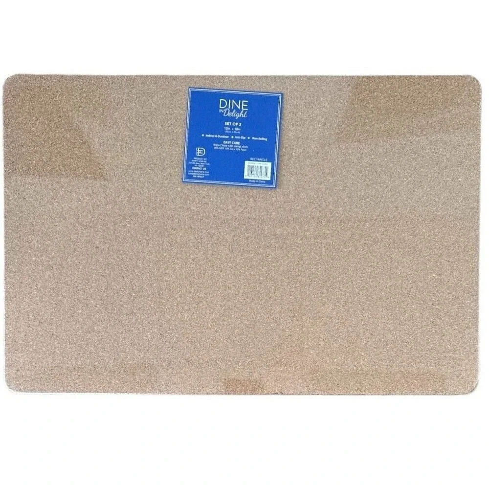 Set of 2 Marble Cork Place Mats Rectangle Silver 12